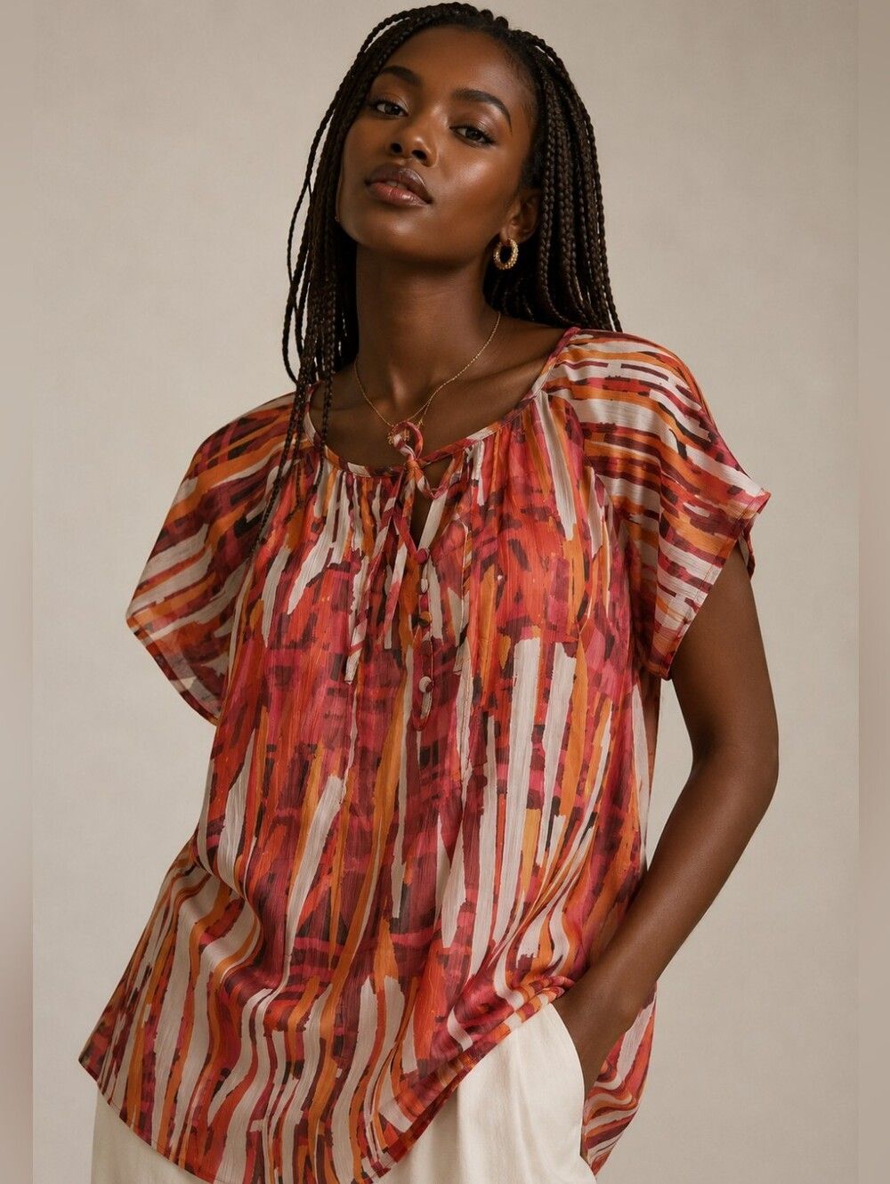 Women's Size 2X Plus Size SHEER Geometric Print Pullover Blouse Summer